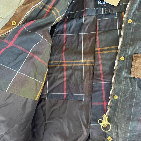 NWT Barbour Premium Cotton Waxed Jacket Brown Tan Green Plaid 6 - Picture 9 of 16